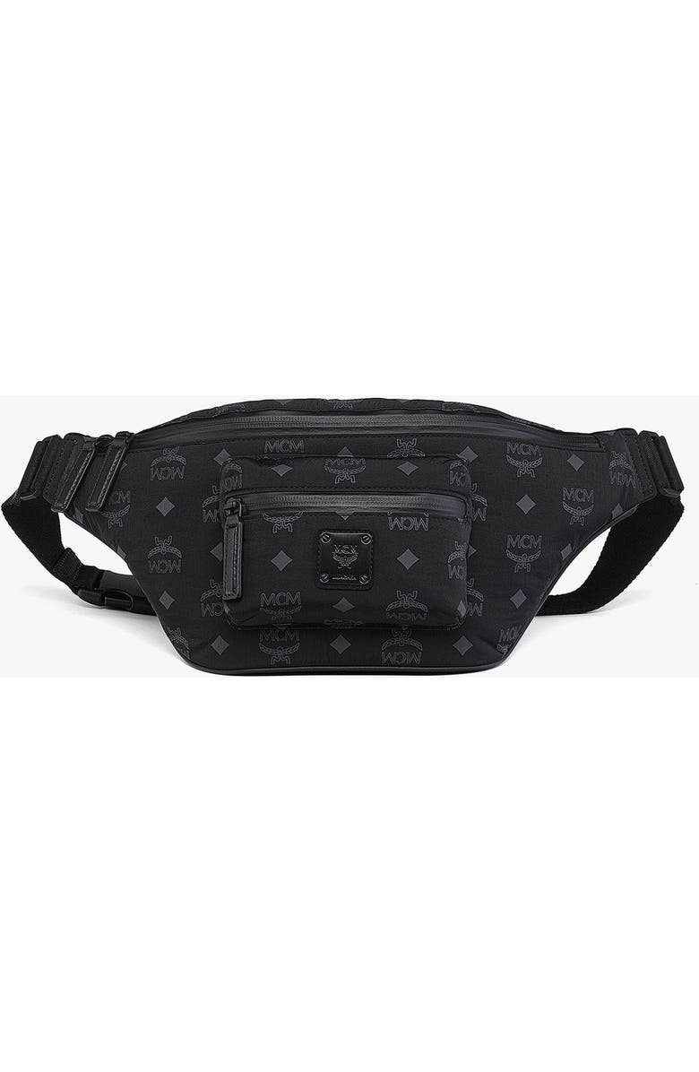 MCM Fursten Belt Bag in Monogram Nylon, Main, color, Black