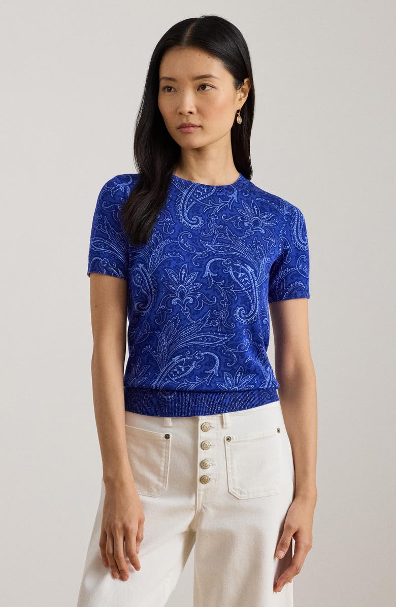 Lauren Ralph Lauren Paisley Cotton Blend Sweater, Alternate, color, Blue/ Multi