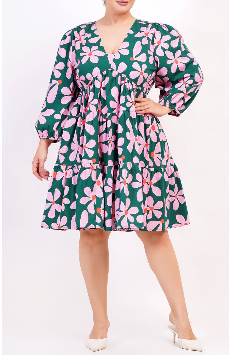 Leota Zariah Empire Waist Mini Dress, Alternate, color, Dancing Daisies Evergreen