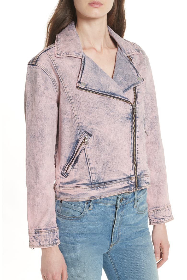 Denim Moto Jacket, Alternate, color, PINK OVERDYED ACID WASH