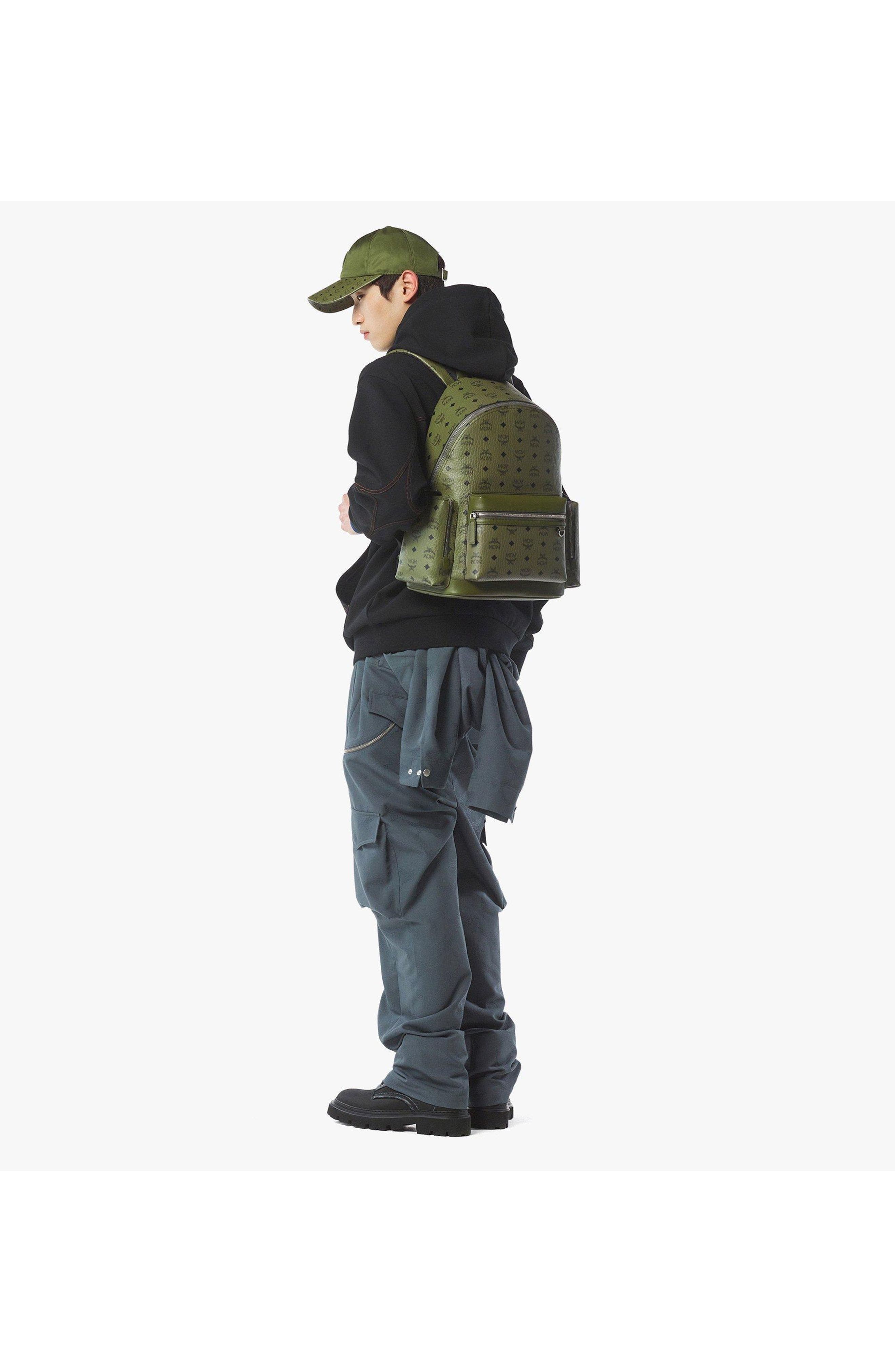 MCM Stark Backpack in Visetos, Alternate, color, Green