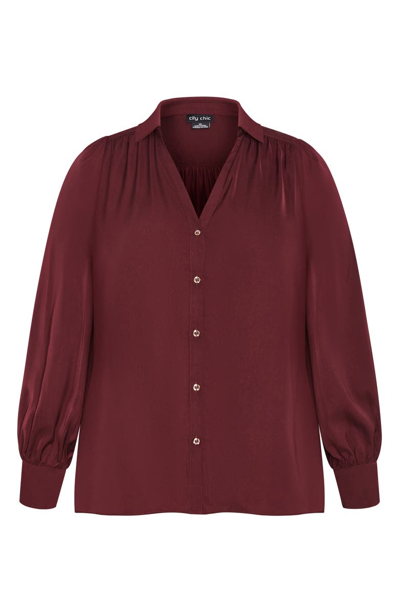 City Chic Hadlee V-Neck Button-Up Shirt, Alternate, color, Dark Cherry