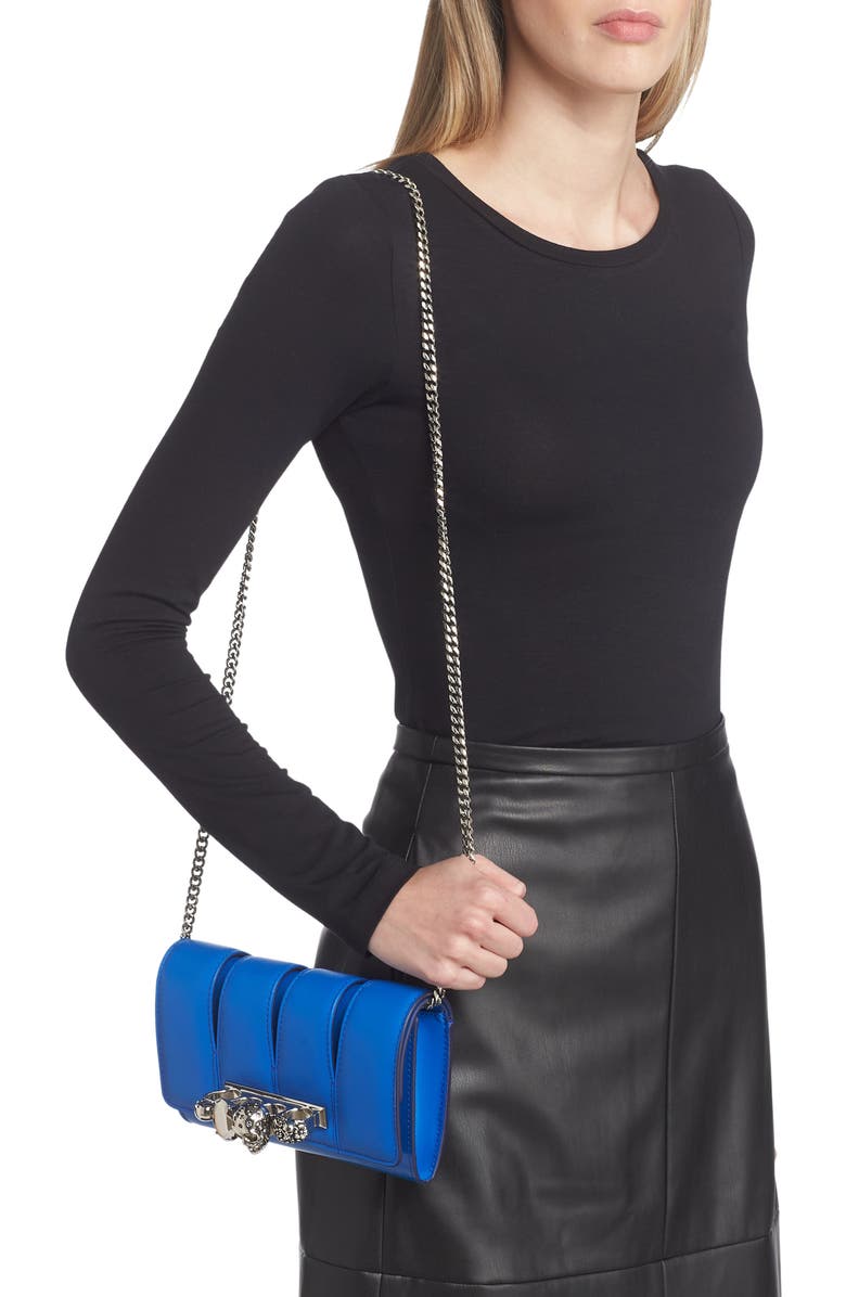 McQueen Slash Cutout Knuckle Leather Clutch, Alternate, color,