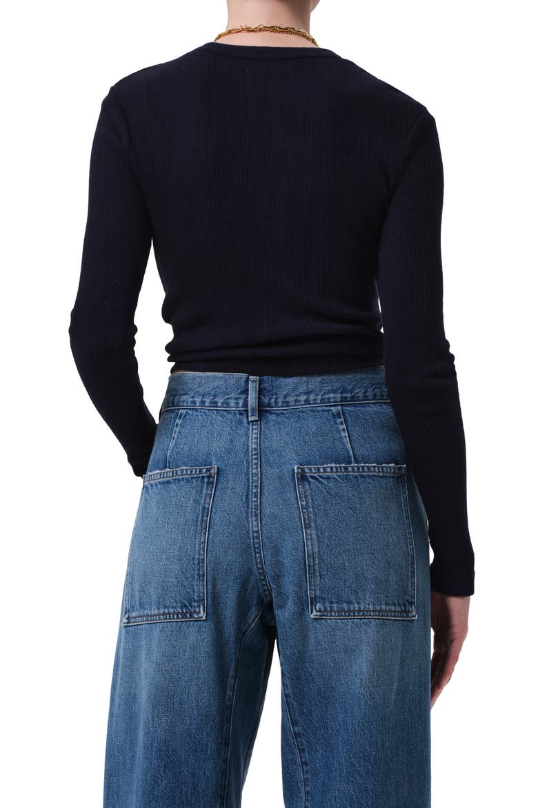 Pilar Long Sleeve Recycled Cotton Waffle Knit T-Shirt, Alternate, color, NAVY