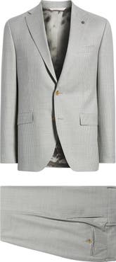 Jack Victor Esprit Contemporary Fit Light Grey Micro Houndstooth Super 130s Wool Suit
