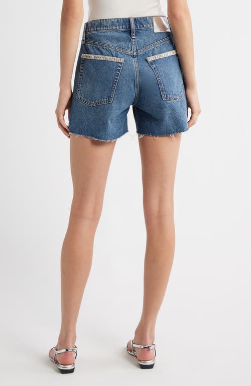 Rag & Bone Embellished High Waist Raw Hem Cutoff Denim Shorts In Blue