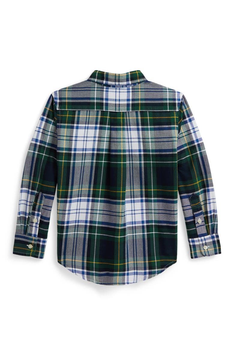 Kids' Plaid Cotton Oxford Button-Down Shirt, Alternate, color, WHITE GREEN MULTI