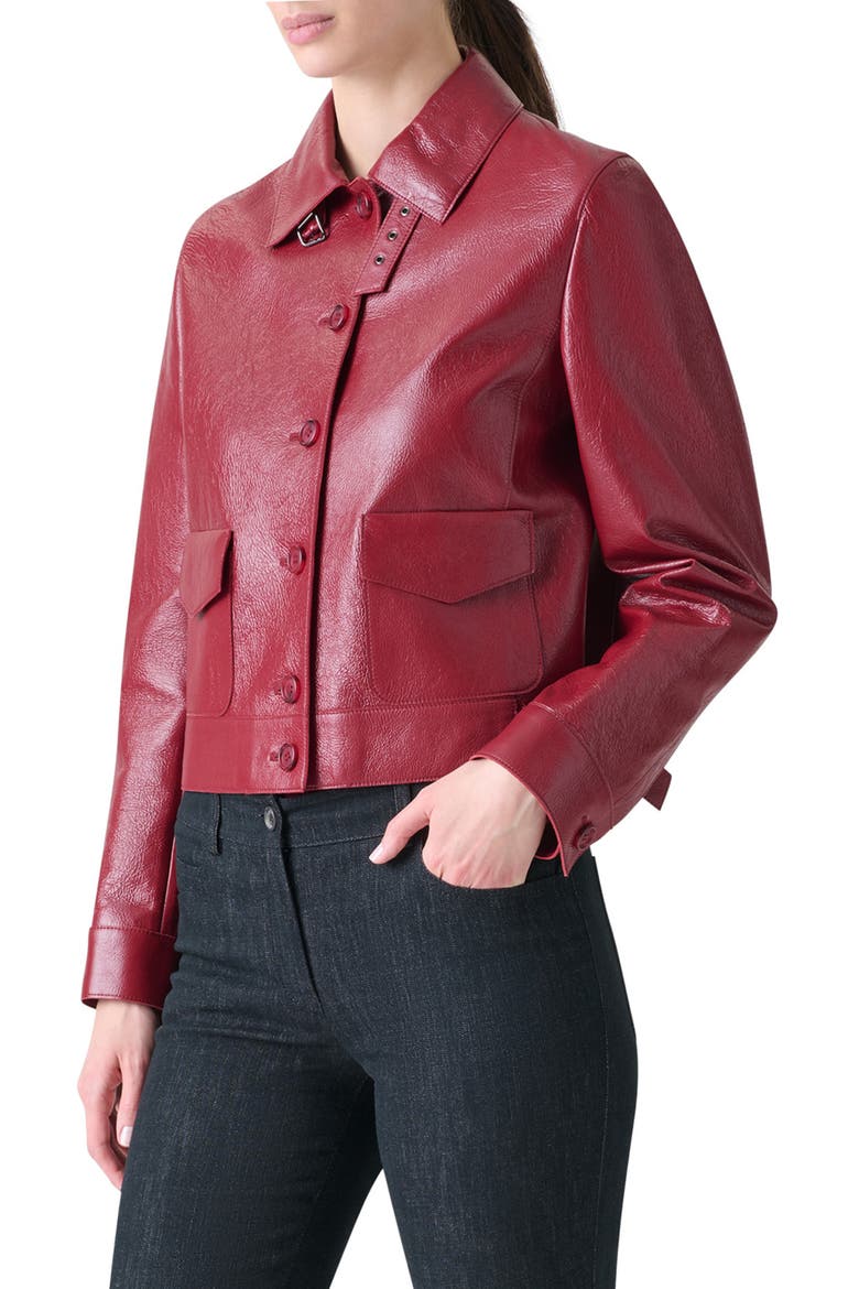 Peer Lacqured Leather Crop Jacket, Alternate, color, RUBY RED