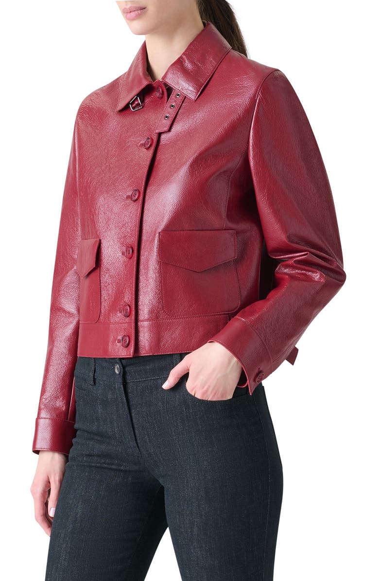 Akris Peer Lacqured Leather Crop Jacket, Alternate, color, Ruby Red