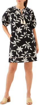 Karen Kane Floral Embroidered Puff Sleeve Cotton Shift Dress