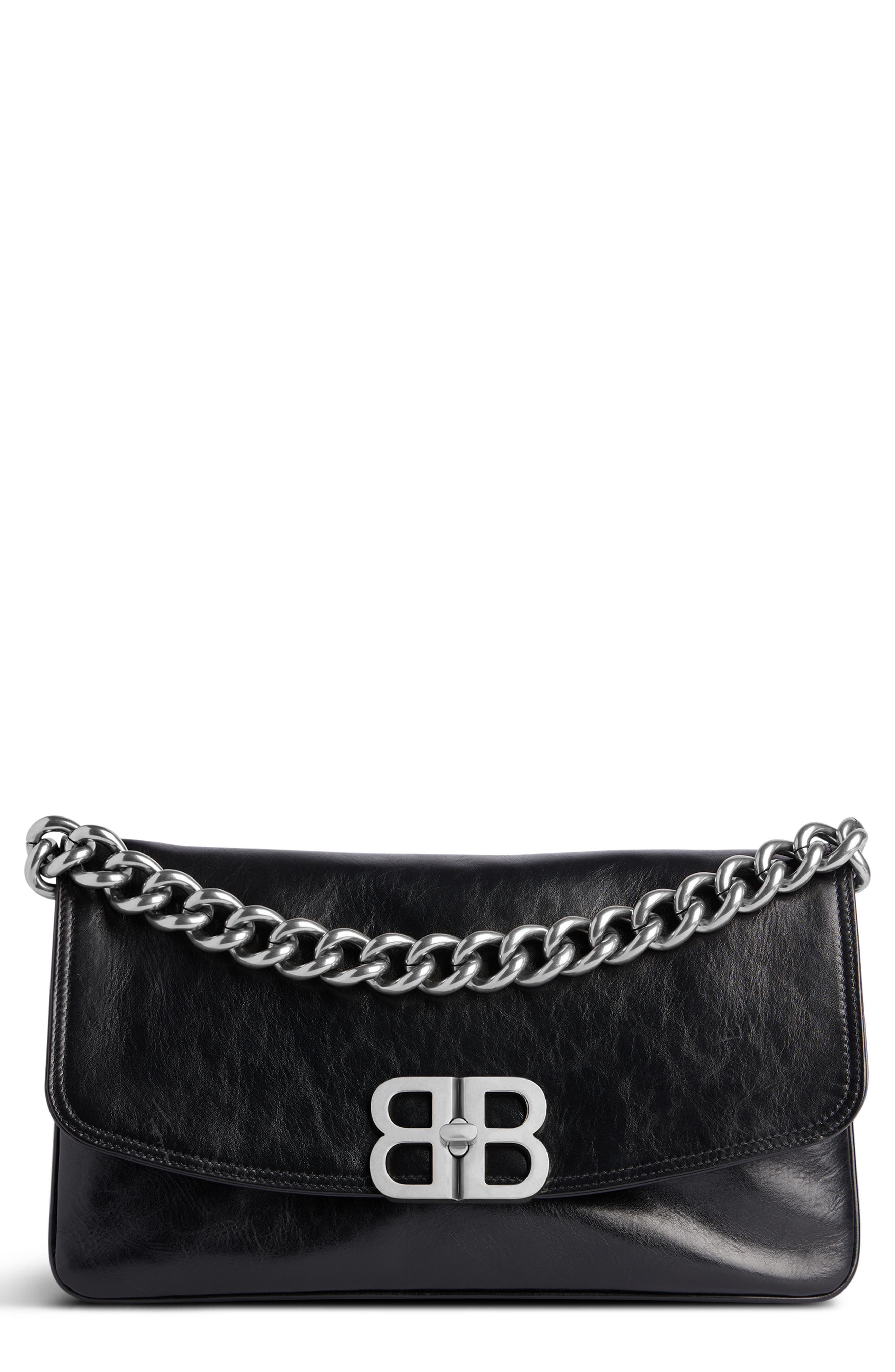 Medium BB Soft Flap Leather Crossbody Bag, Main, color, BLACK