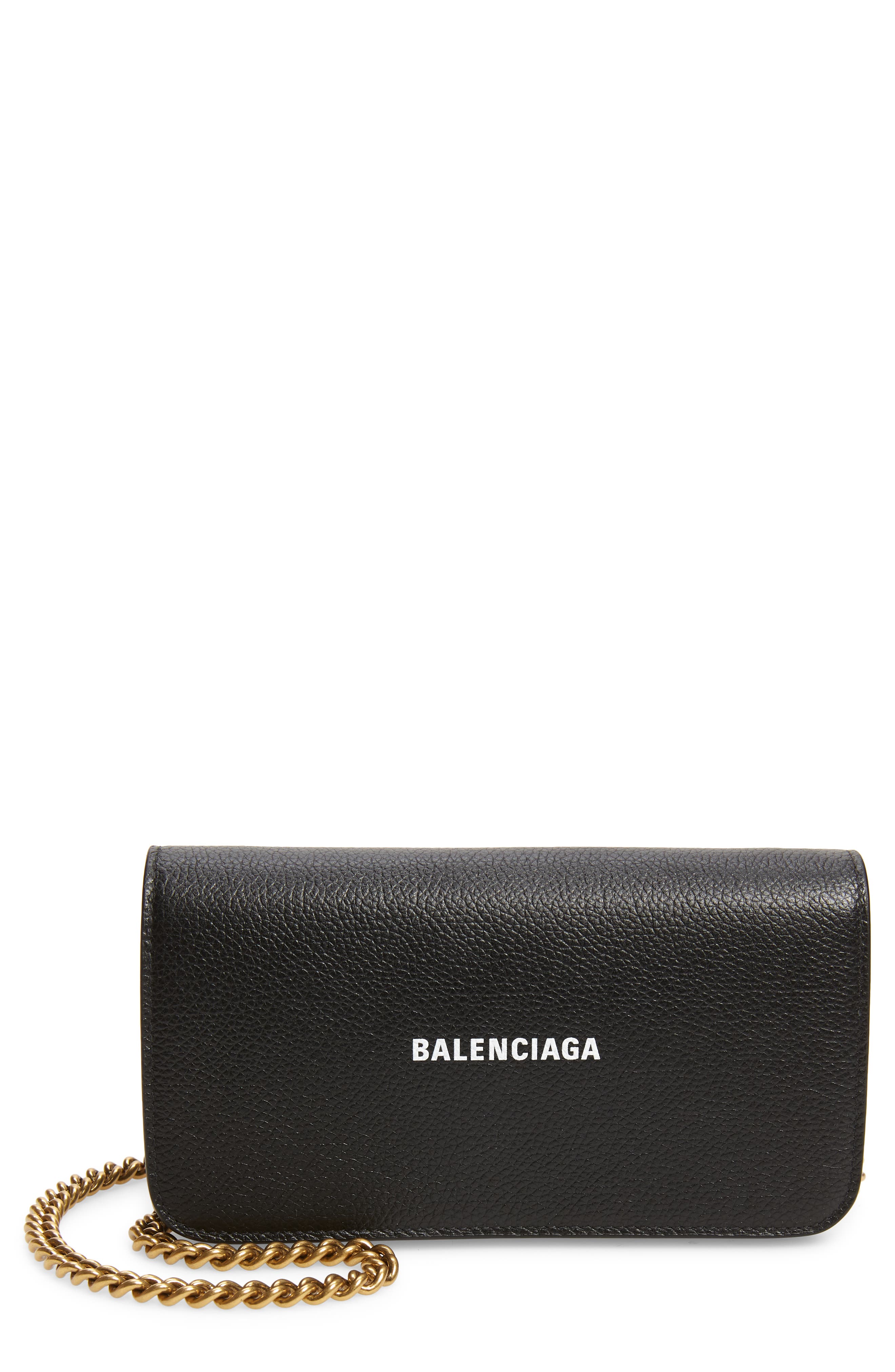 Balenciaga Cash Leather Phone Wallet on a Chain, Main, color, 