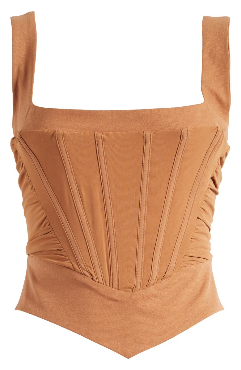 Mistress Rocks V-Shape Gathered Corset Top, Alternate, color, Caramel