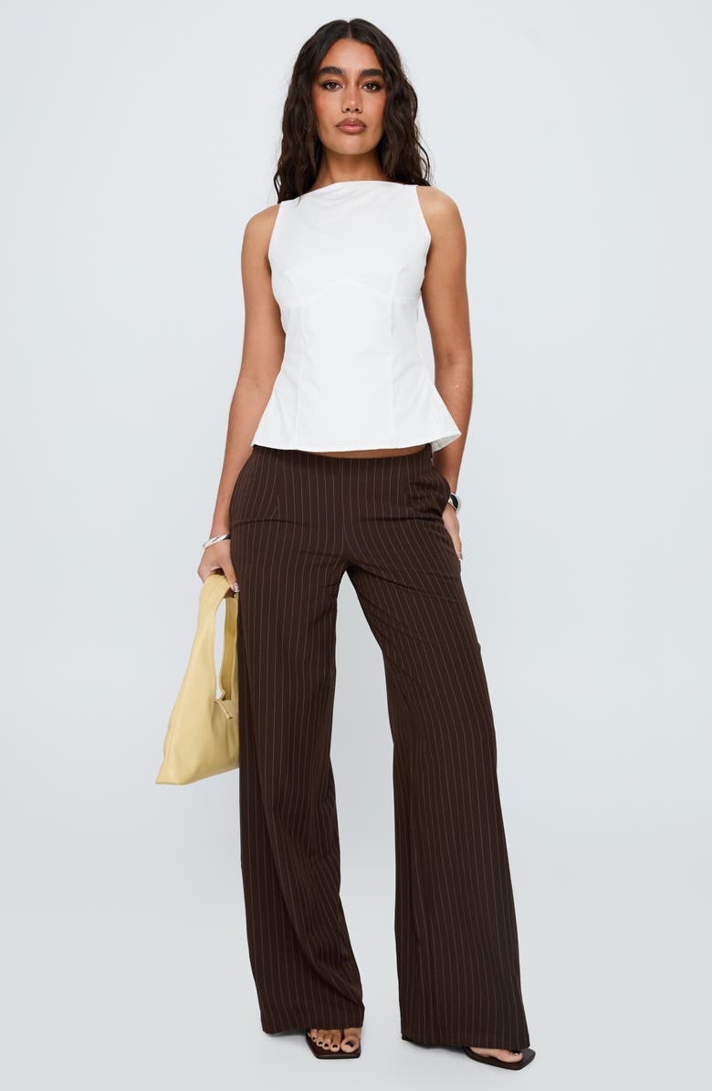 Princess Polly Khane Low Rise Wide Leg Pants, Alternate, color, Brown Pinstripe
