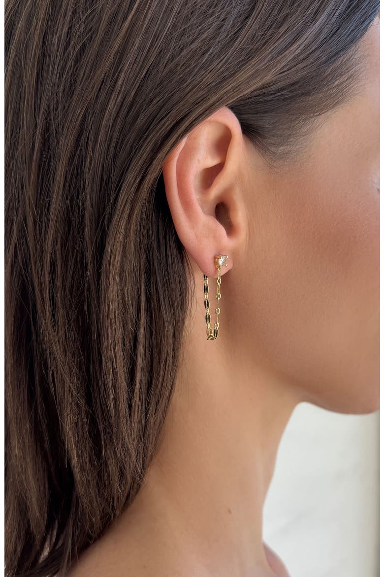 14K Gold Plated Freshwater Pearl Stud, Huggie Hoop & Front/Back Earrings, Alternate, color, GOLD/ WHITE