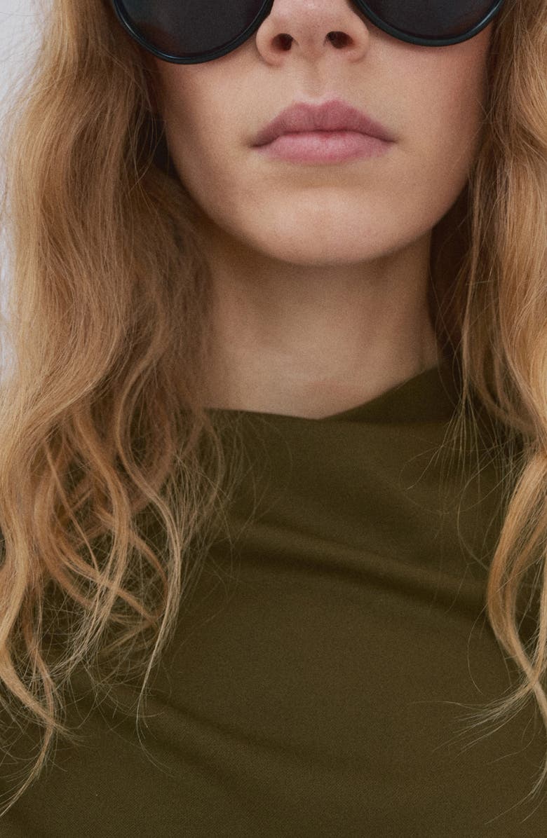 MANGO Gathered Asymmetric Neck Top, Alternate, color, Khaki Green