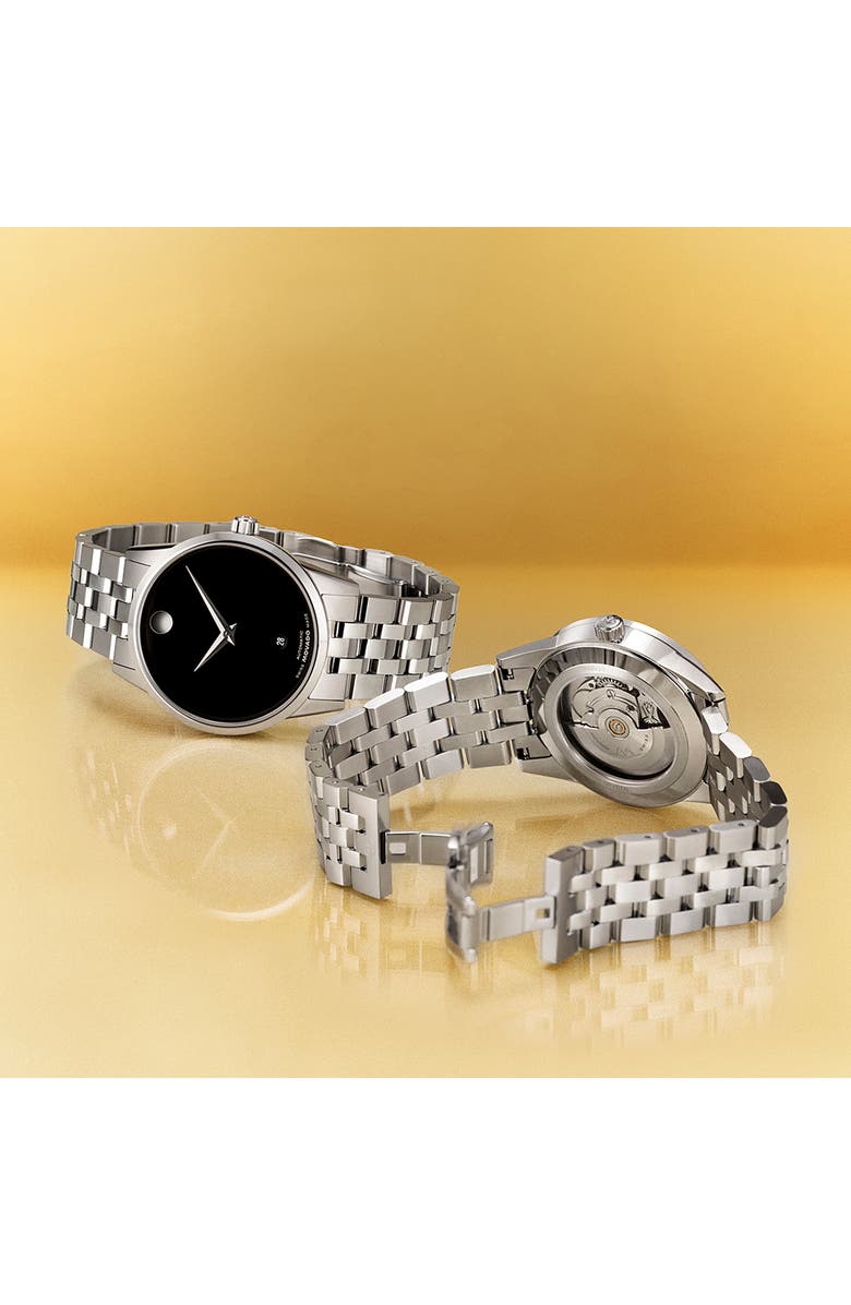 Movado Museum Classic Automatic Bracelet Watch, 40mm, Alternate, color, Black/ Silver