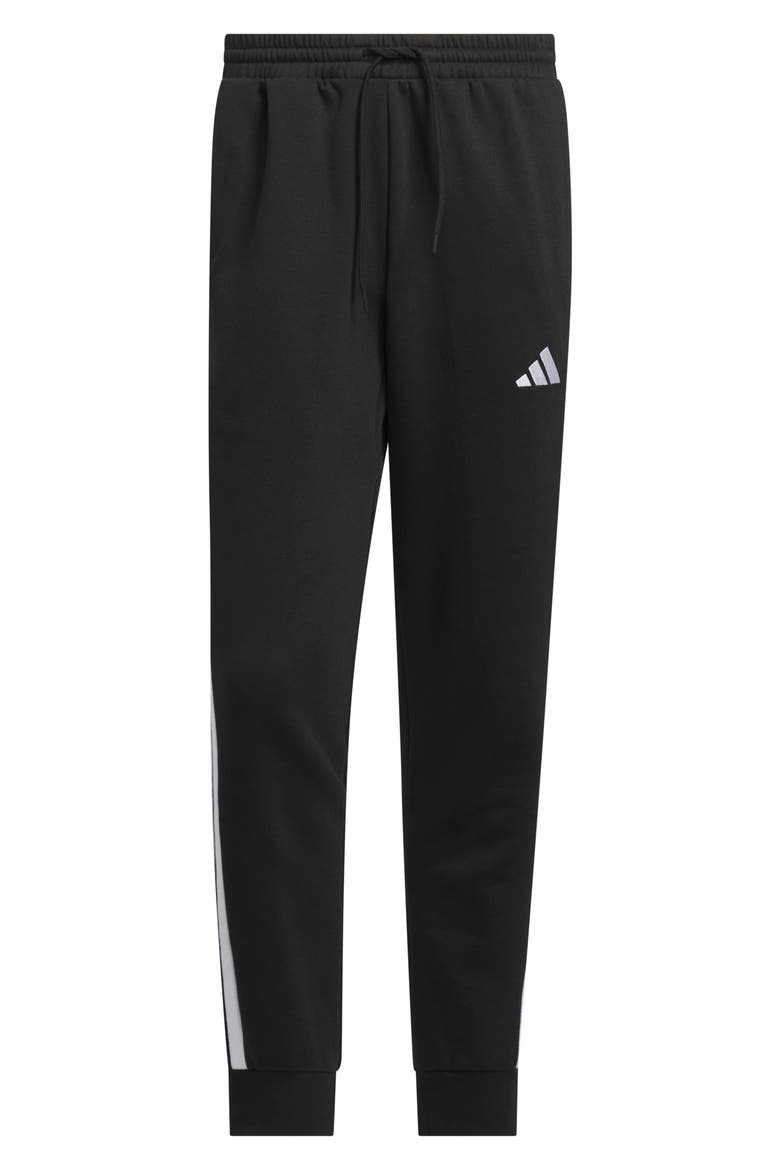 Essential 3-Stripes Fleece Joggers, Alternate, color, BLACK/WHIT
