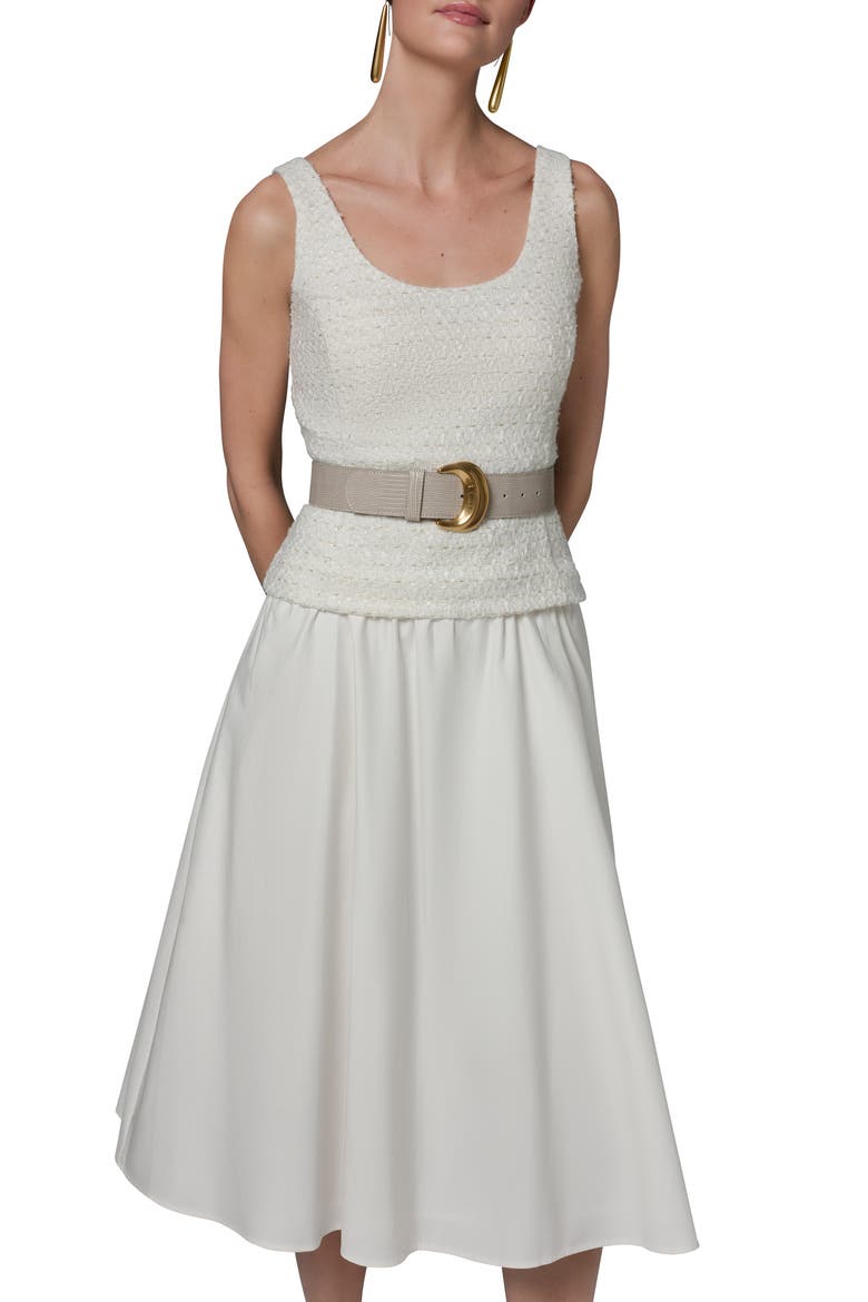 Belted A-Line Midi Dress, Alternate, color, CREAM