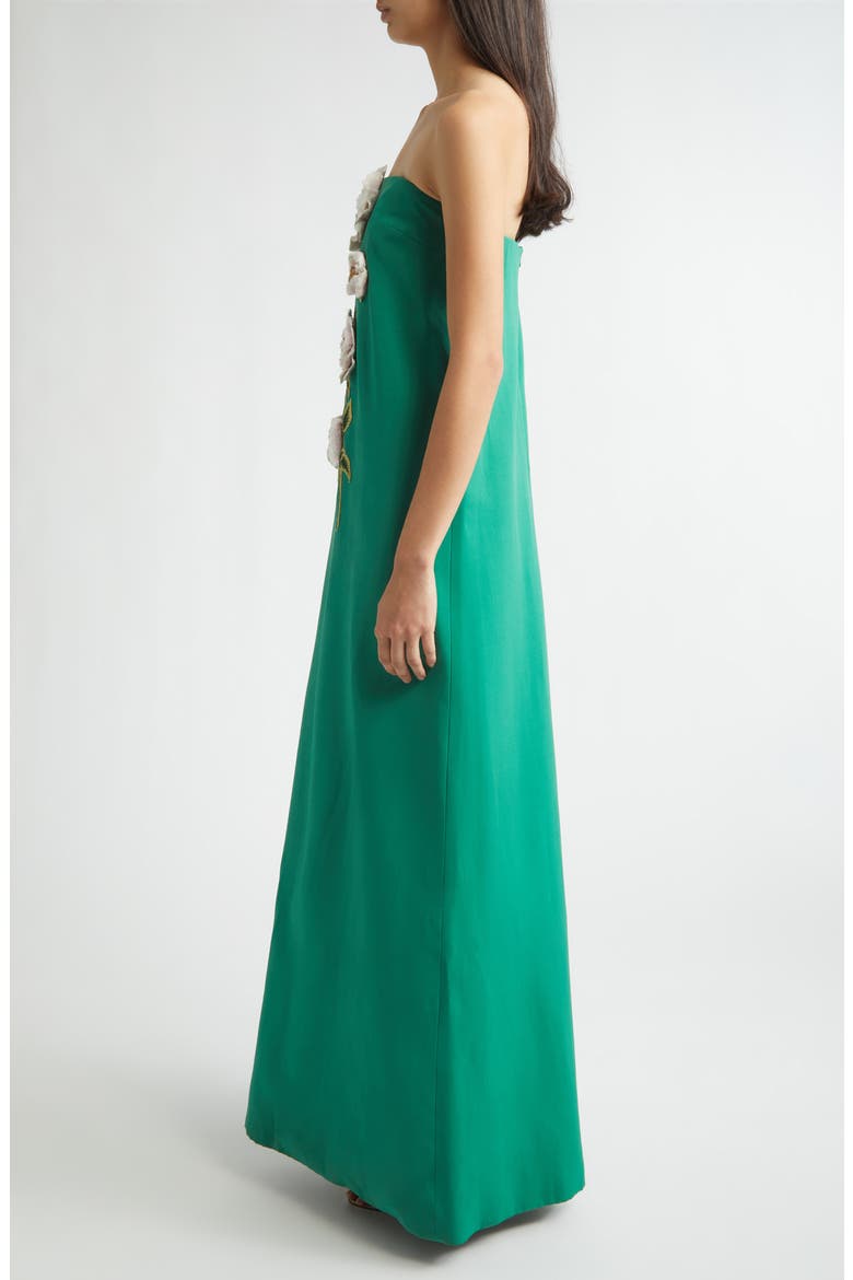 3D Peony Embroidered Strapless Faille Gown, Alternate, color, FERN/ PINK