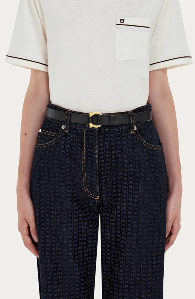 FERRAGAMO Donna Gancio Leather Belt, Alternate, color, Nero