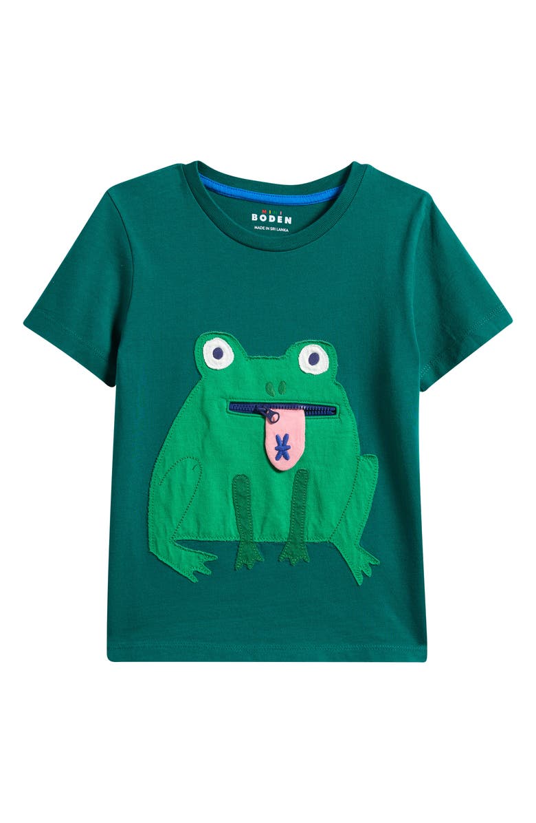 Mini Boden Kids' Zip Appliqué T-Shirt, Main, color, Jewel Green Forg