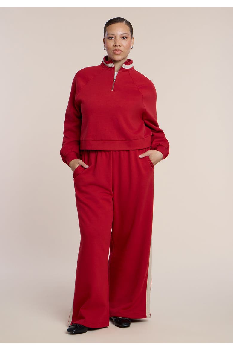 Stripe Detail Quarter Zip Sweatshirt, Alternate, color, BOLD RED