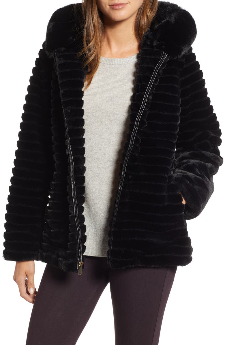 Gallery Faux Fur Hooded Jacket, Main, color, 