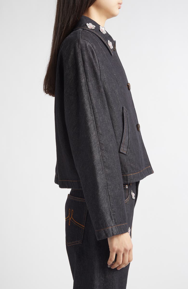 Marni Daisy Appliqué Denim Jacket, Alternate, color, Emb99blublack