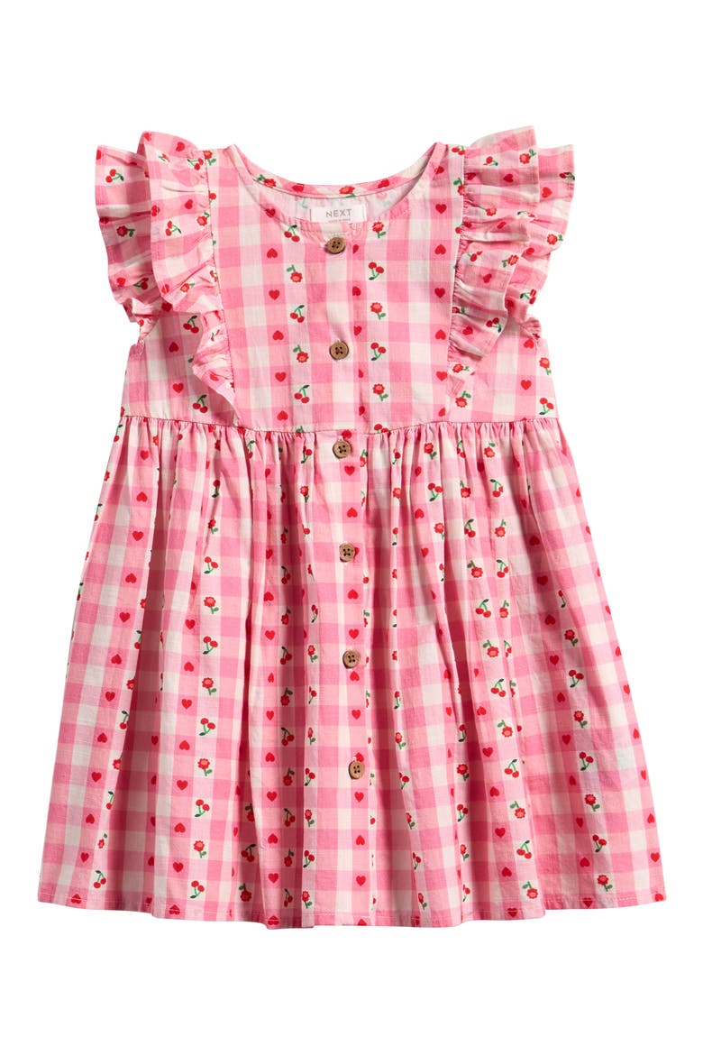 Kids' Gingham Floral Frill Dress, Main, color, PINK