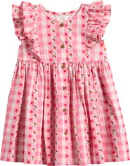 NEXT Kids' Gingham Floral Frill Dress