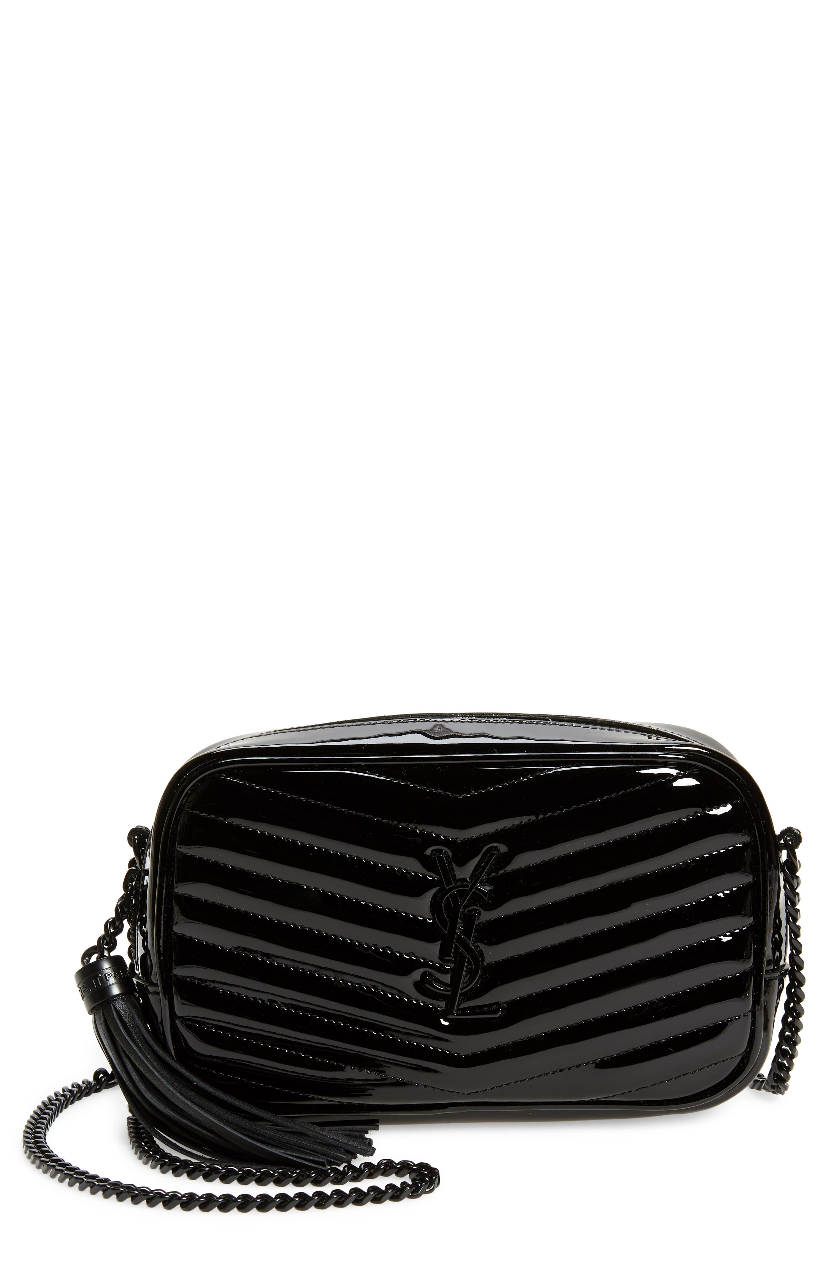 Mini Matelassé Patent Leather Camera Crossbody Bag, Main, color, NERO/ NERO
