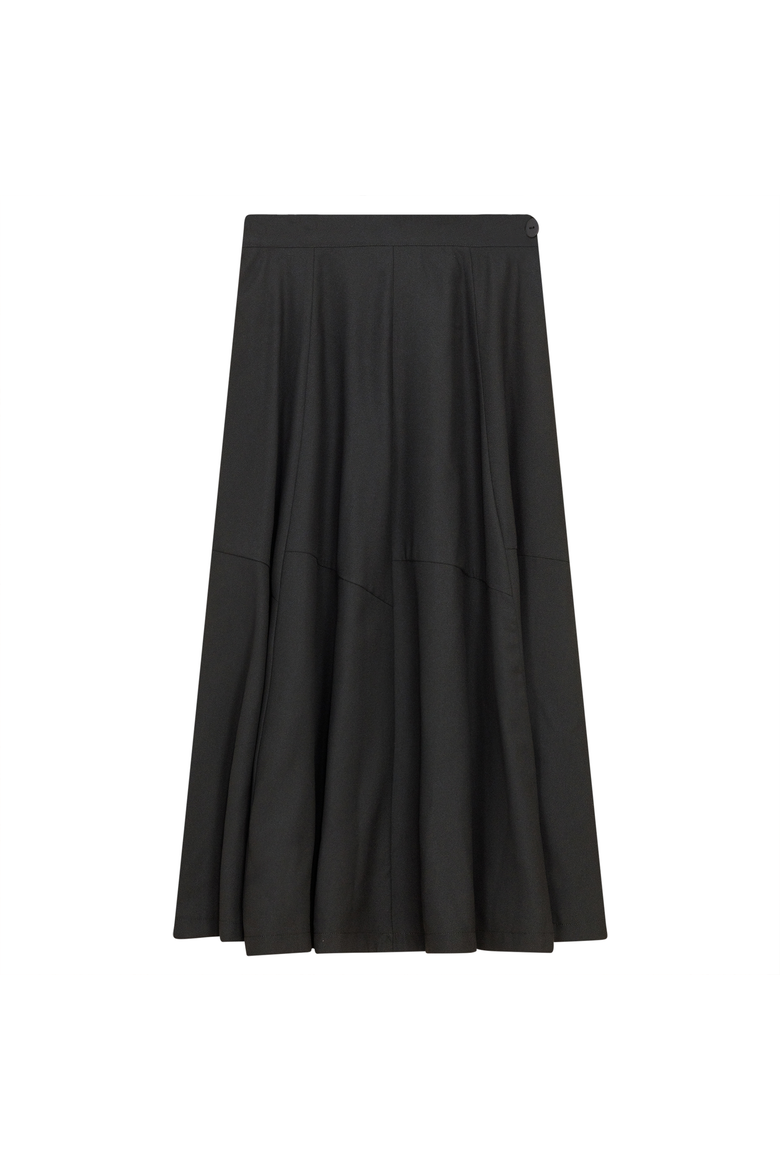 Crepe Asymmetrical Side Zip Midi Skirt, Main, color, Black