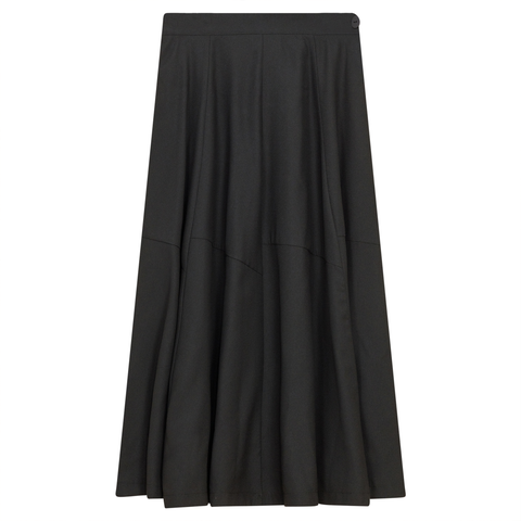 Crepe Asymmetrical Side Zip Midi Skirt