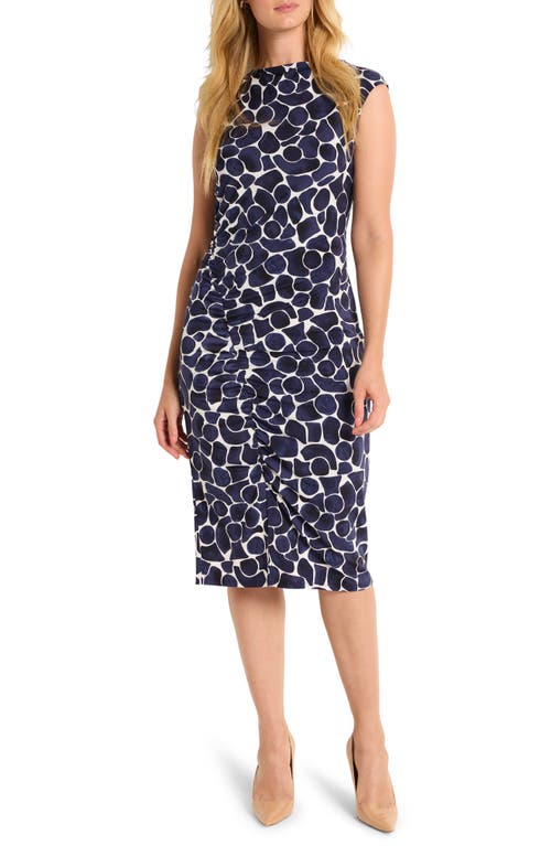 Nic + Zoe Geo Pebble Side Ruche Knit Dress In Indigo Multi In Indigo Multi