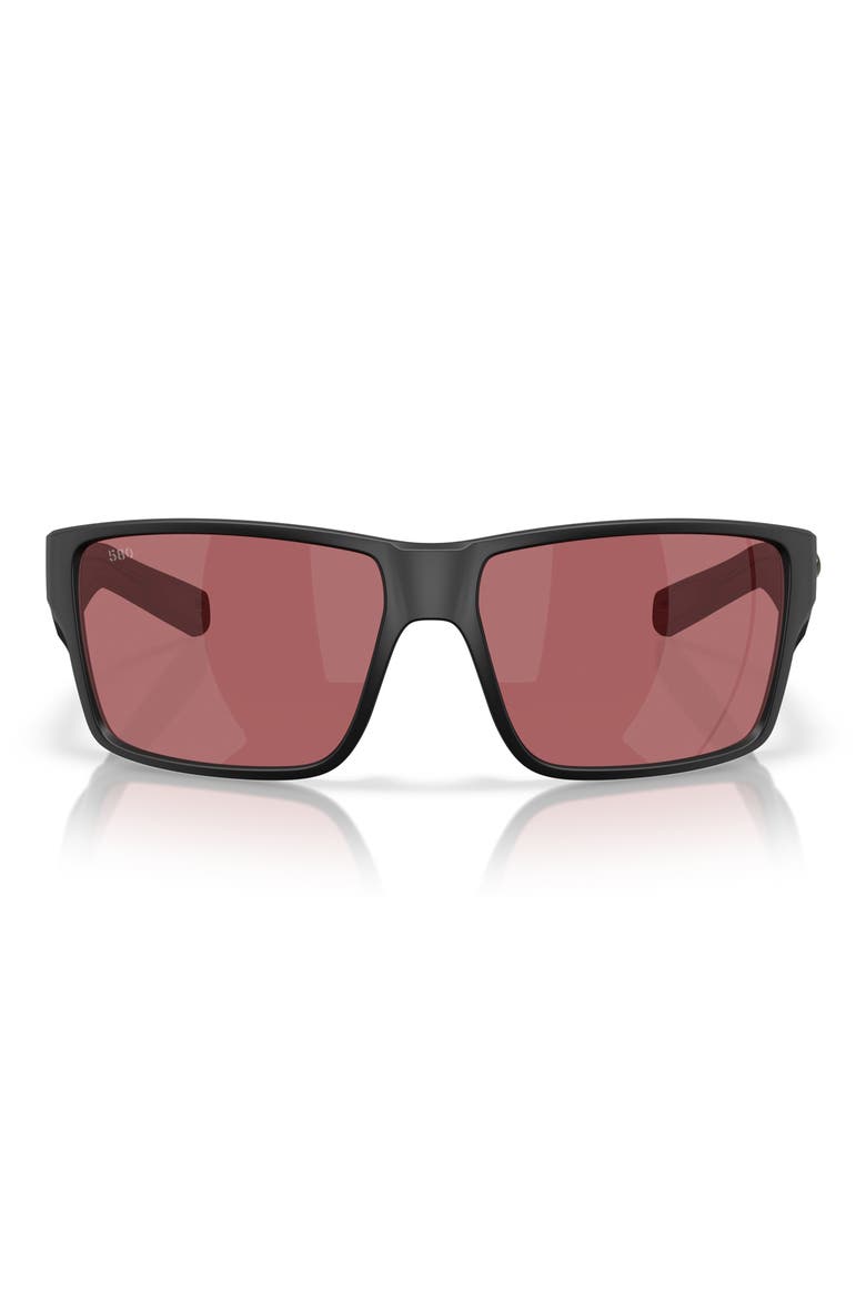 63mm Polarized Rectangular Sunglasses, Main, color, MATTE BLACK/ ROSE