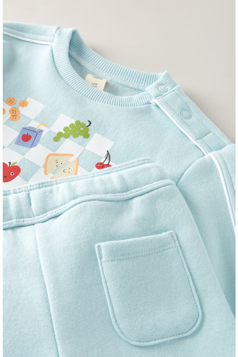 Fleece Graphic Sweatshirt & Shorts Set, Alternate, color, BLUE PICNIC SNACKS- BLUE