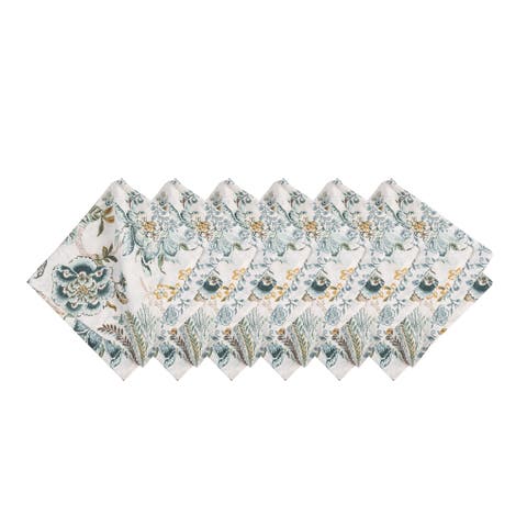 Braganza Teal Floral Cotton Napkins, Set of 6