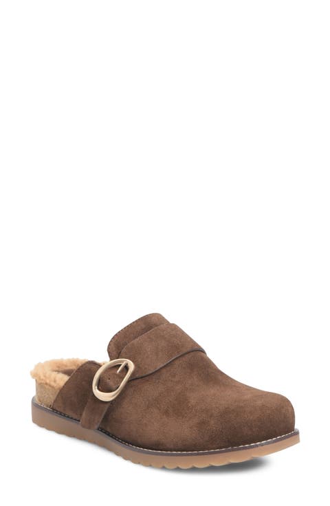 Angela Leather Clog with Genuine Shearling Trim