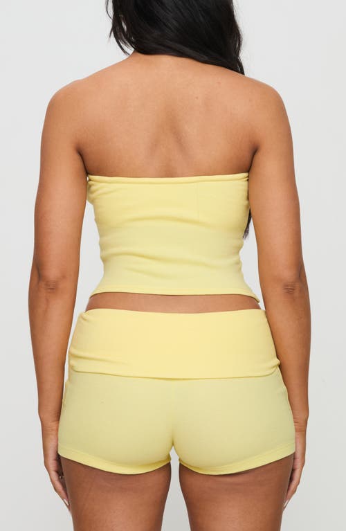 Princess Polly Baseline Foldover Rib Stretch Cotton Shorts In Yellow