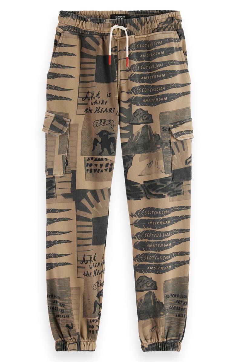 Scotch & Soda Kids' Allover Print Cargo Sweatpants, Main, color, Art Dept Collage Plaza Taupe