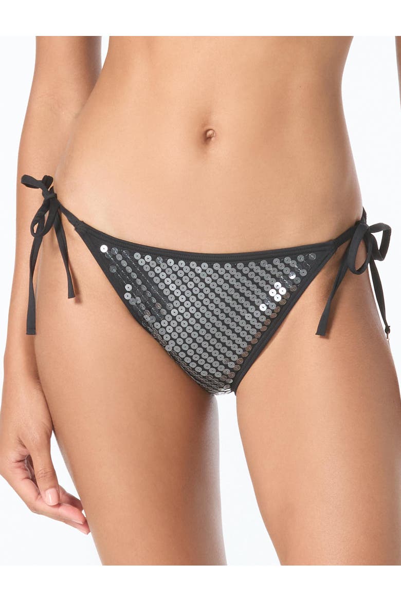 Sequin String Bikini Swim Bottom, Main, color, Black