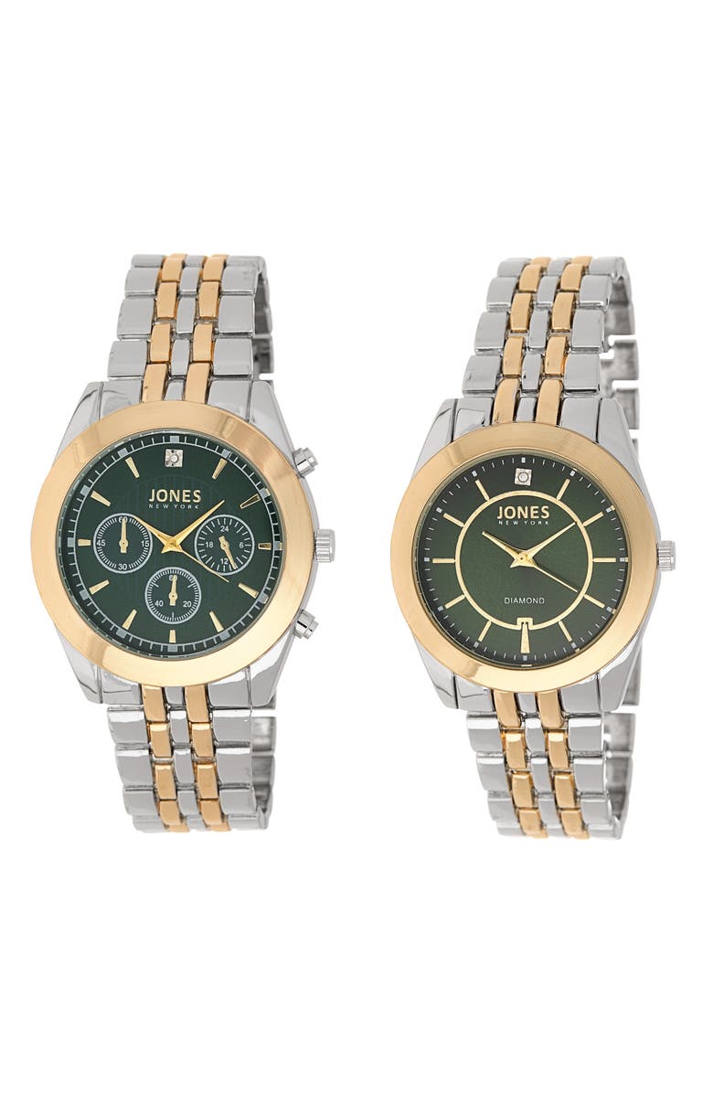 Jones New York Two-Piece Diamond Accent Bracelet Watch His & Hers Set, Main, color, Gold/Silver