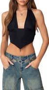 EDIKTED Open Back Triangle Hem Crop Halter Top