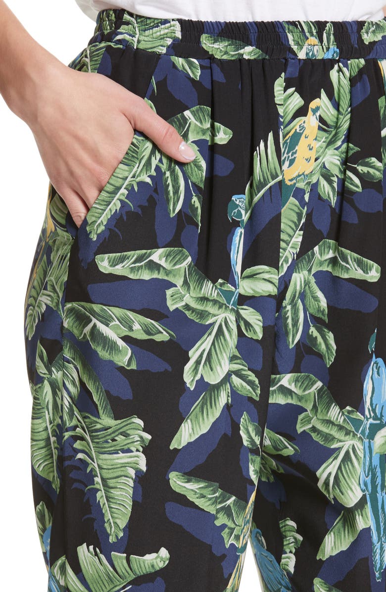 Stella McCartney Birds of Paradise Silk Crêpe de Chine Pants, Alternate, color, 
