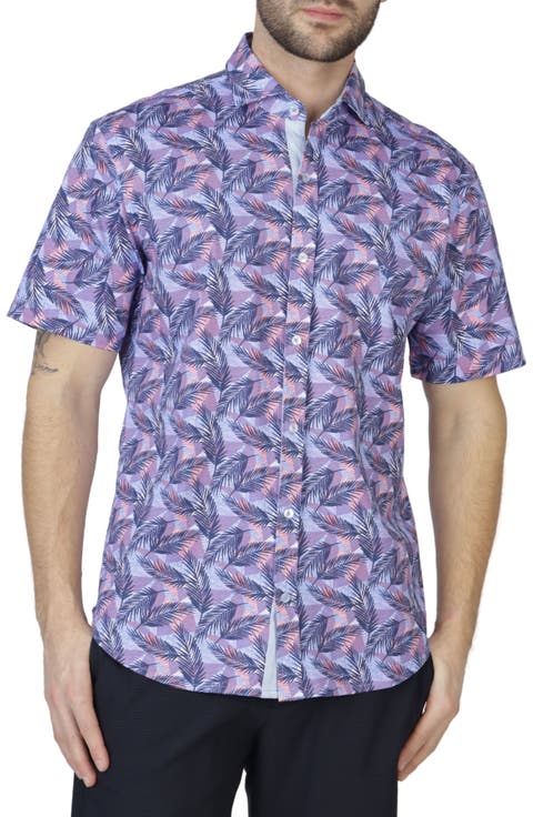 Tropical Leaves Knit Short Sleeve Shirt