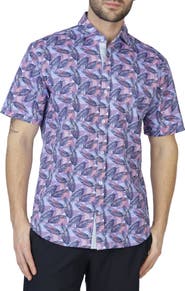 TailorByrd Tropical Leaves Knit Short Sleeve Shirt