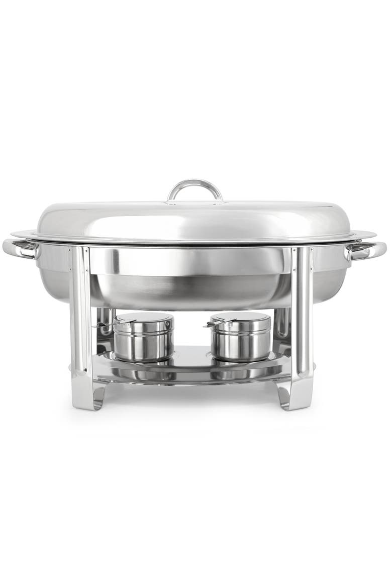 5.8 Quart Stainless Steel Oval Professional Chafing Dish/Food Warmer/Buffet Server Serving Dish, Alternate, color, Silver