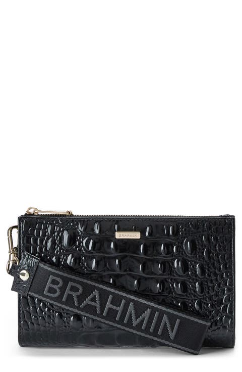 Adia Croc Embossed Leather Wristlet