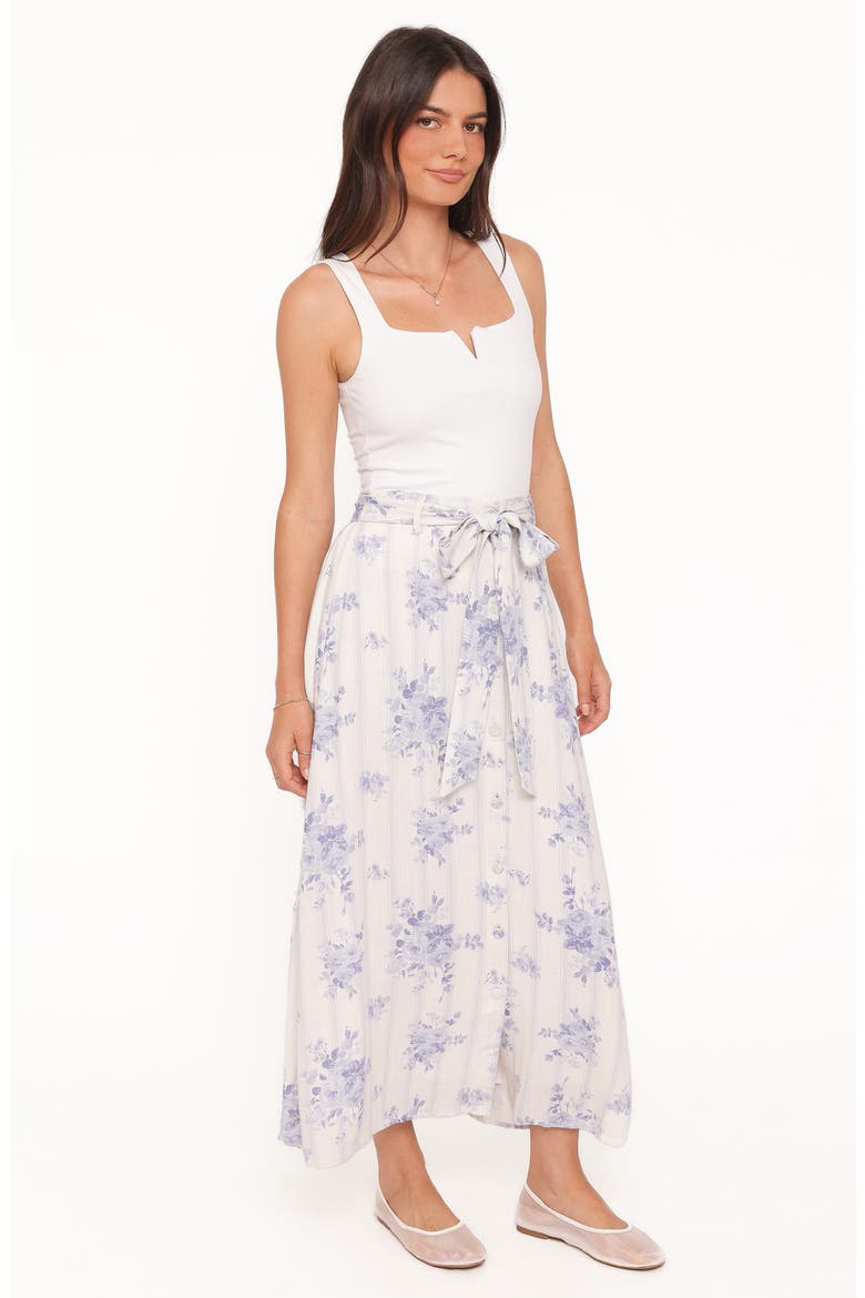Xander Tie Waist Cotton & Linen Maxi Skirt, Alternate, color, LILAC FLORAL